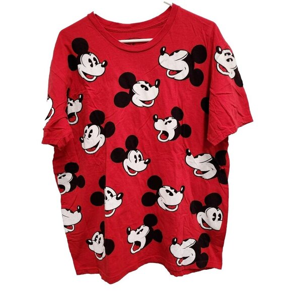 Disney Mens T-Shirt Size Large Red Allover Mickey Mouse Print Short Sleeve - Picture 1 of 6